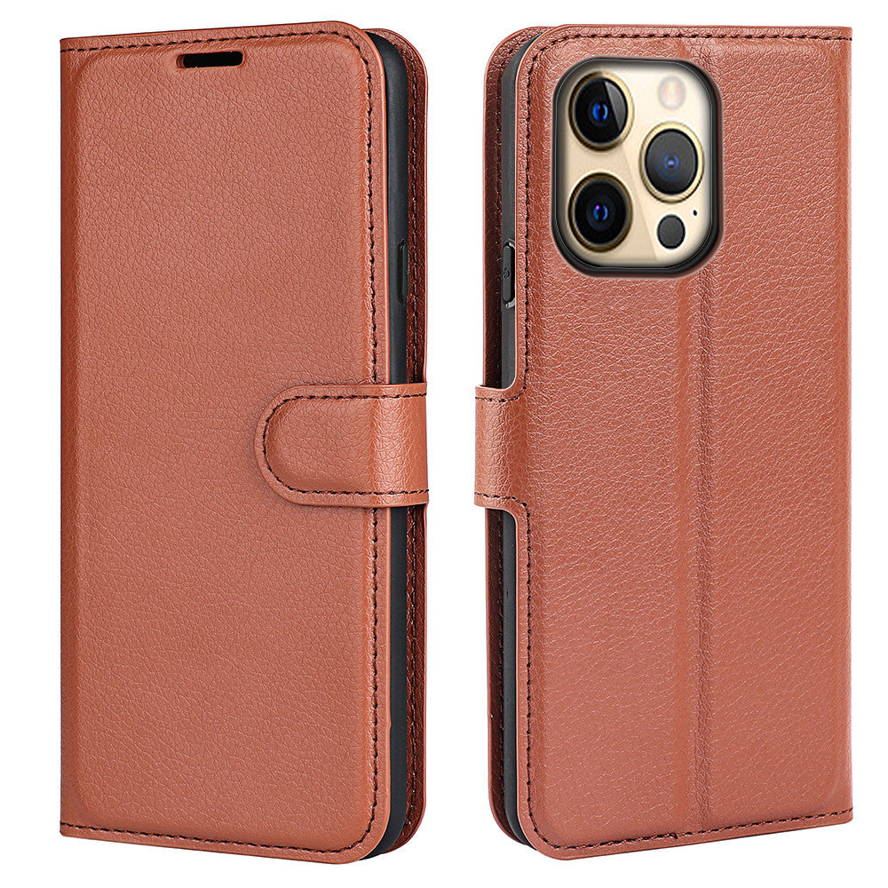Funda para teléfono con ranura para tarjeta abatible y estampado de lichi