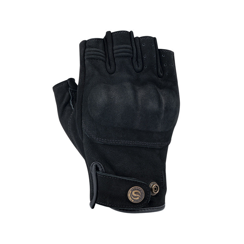 Guantes de moto de cuero vintage de medio dedo