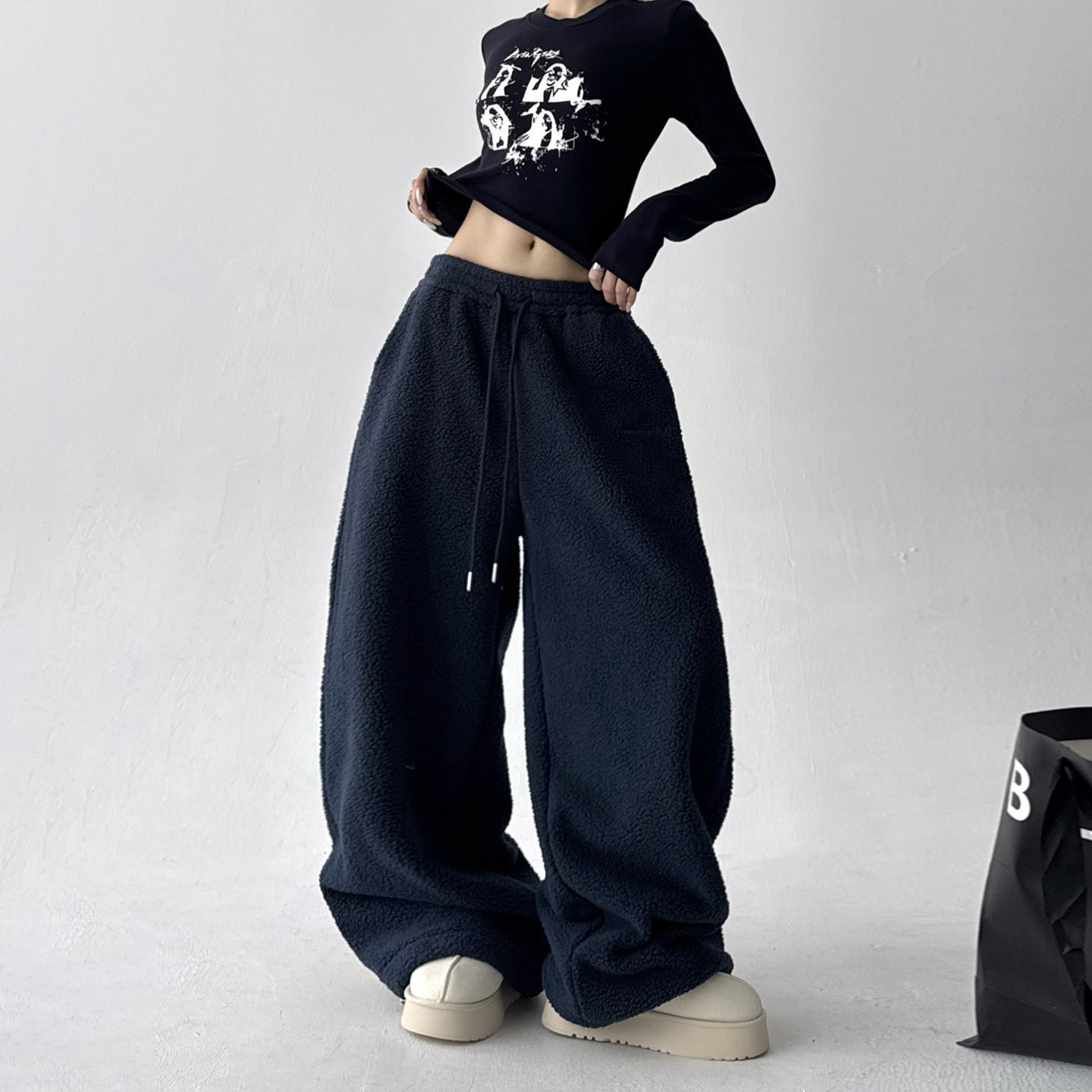 Womens Casual Loose-fitting Warm Extended-length Pants