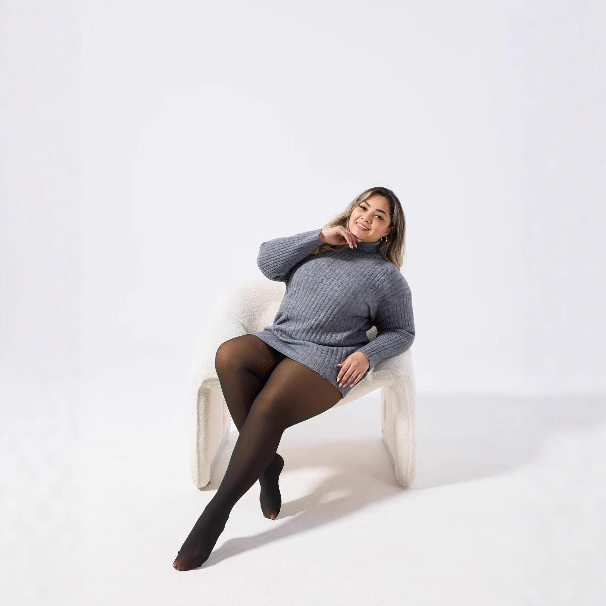Leggings negros transparentes con forro polar de talla grande