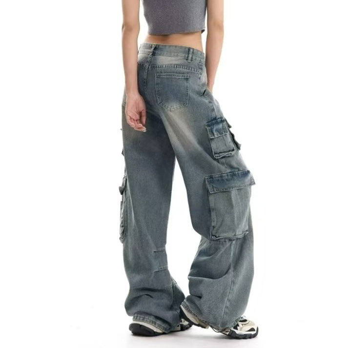 Womens Workwear Distressed Design Floor-Length Trousers