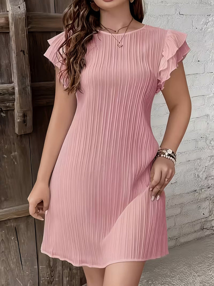 Vestido de patchwork de color liso con volantes plisados ​​de alta gama