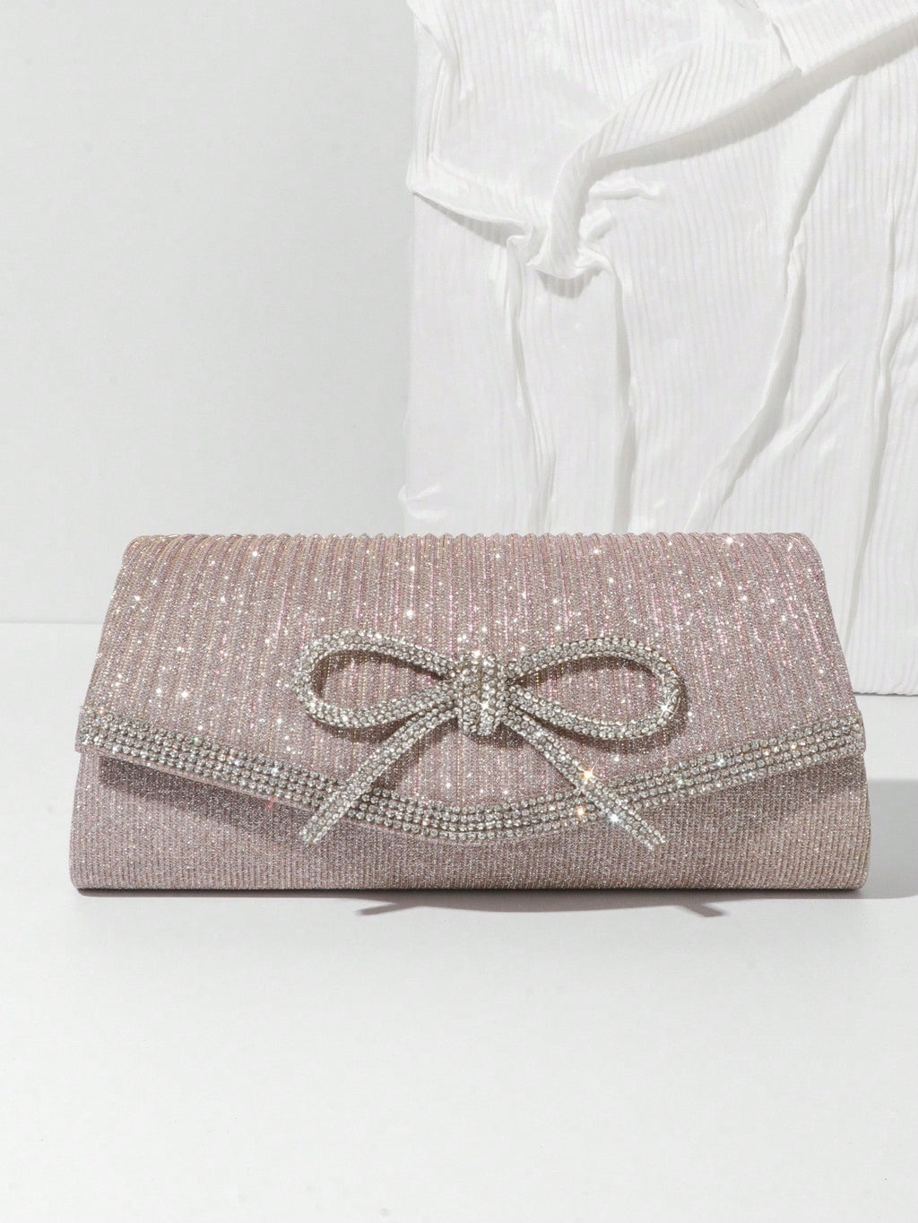 Bolso de noche con lazo, bolso de mano brillante para mujer, bolso de mano elegante con purpurina y diamantes de imitación para boda, fiesta o graduación.