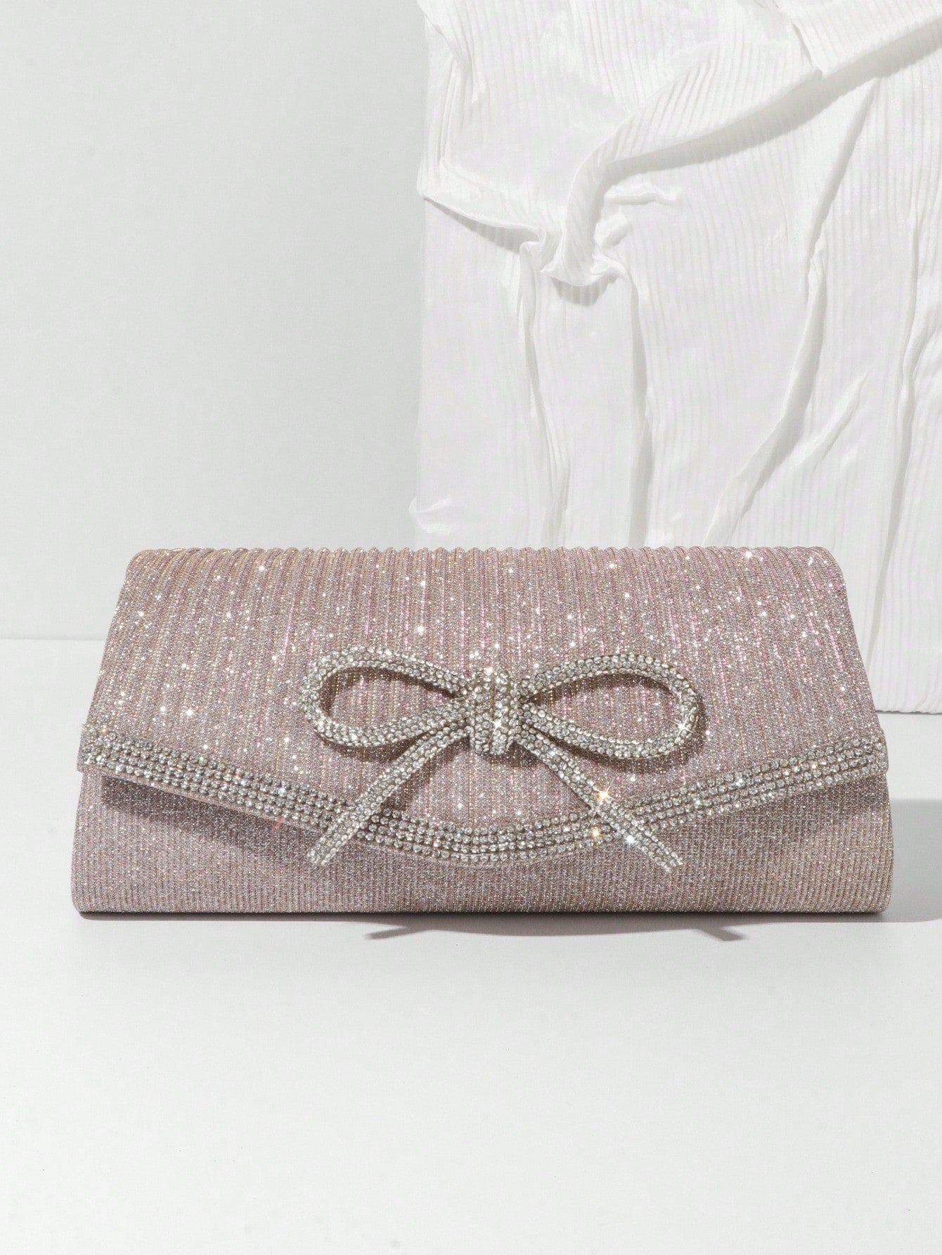 Bolso de noche con lazo, bolso de mano brillante para mujer, bolso de mano elegante con purpurina y diamantes de imitación para boda, fiesta o graduación.