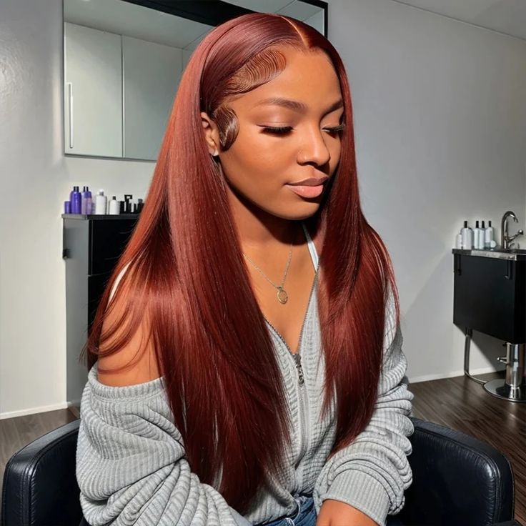 Peluca de cabello humano color marrón rojizo 33 colores 134HD encaje transparente