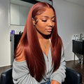 Peluca de cabello humano color marrón rojizo 33 colores 134HD encaje transparente