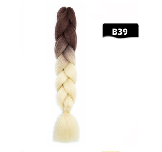 Peluca de seda africana de alta temperatura con fibra química y trenza grande en color degradado