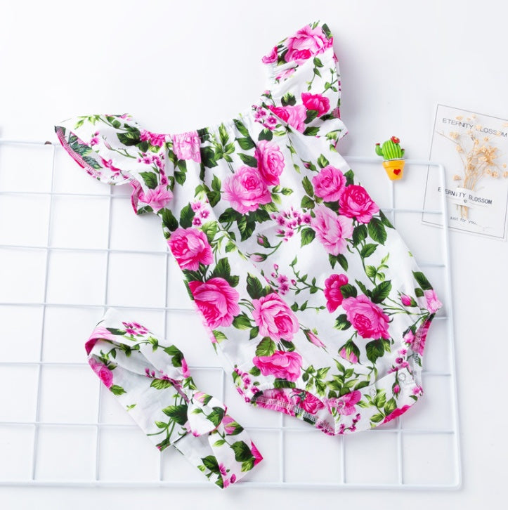 Ropa infantil, bebé, algodón, bebé, estampado de bebé, mangas pequeñas con vuelo, mono