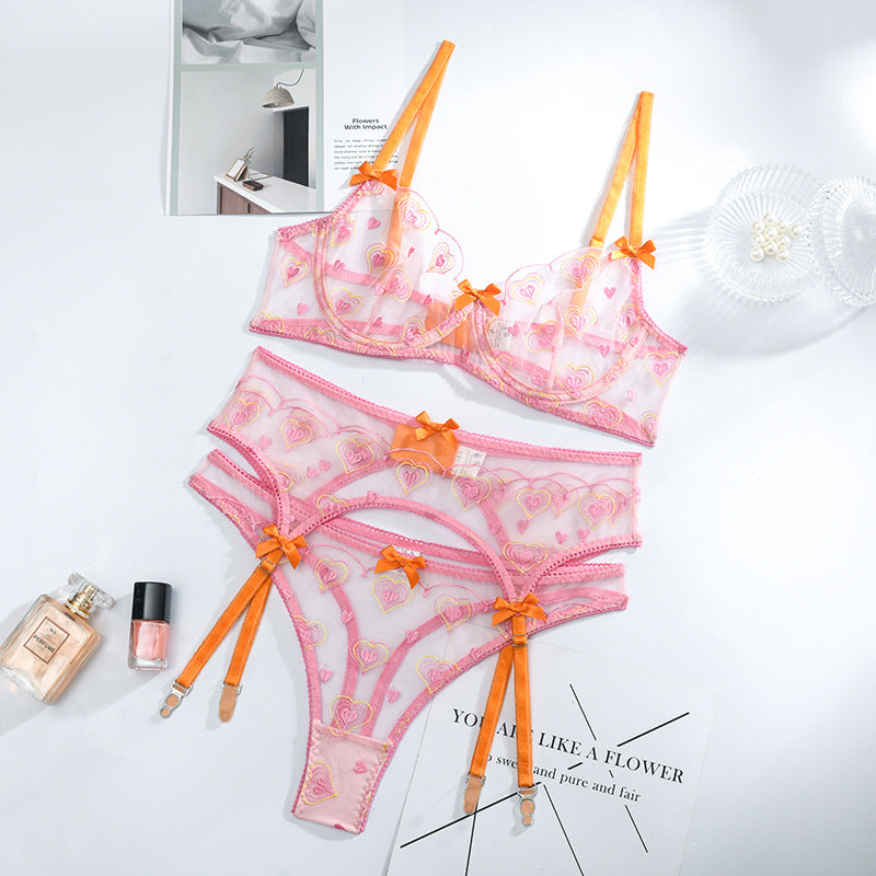 Lace Love Girl Embroidered Mesh Transparent Bra