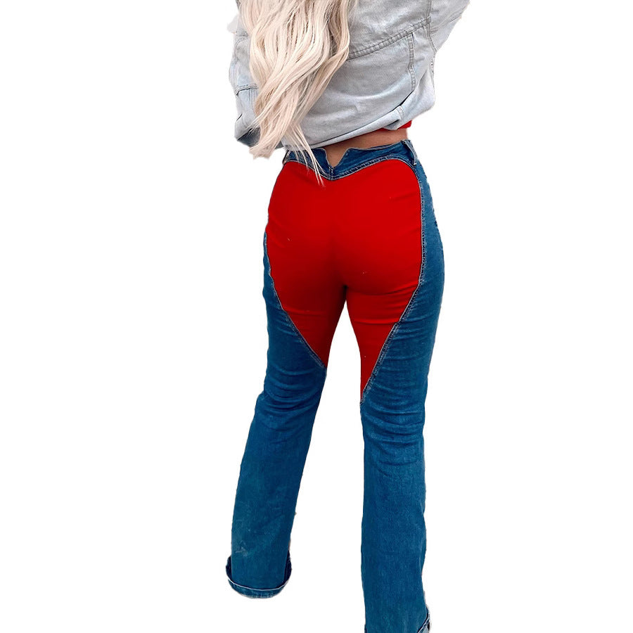 Women's Casual Denim Jeans With Color-Block Design