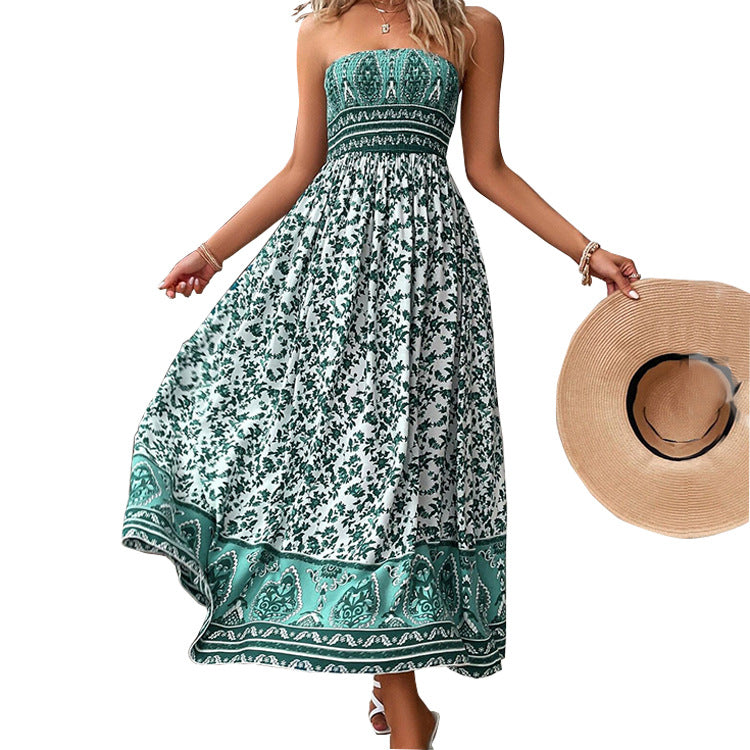 Vestido tubo sin espalda con estampado de estilo europeo y americano