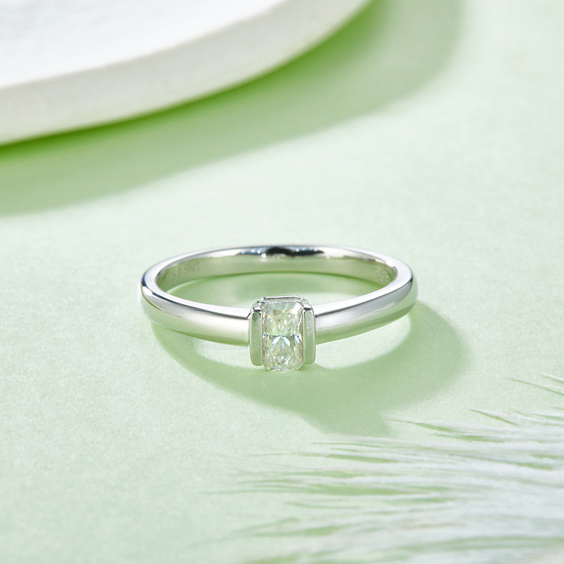 Octagonal Moissanite Set With Top-quality Moissanite Luxury And Fashionable Light Luxury Jewelry Silver Ring S925 Silver Electroplated With Platinum