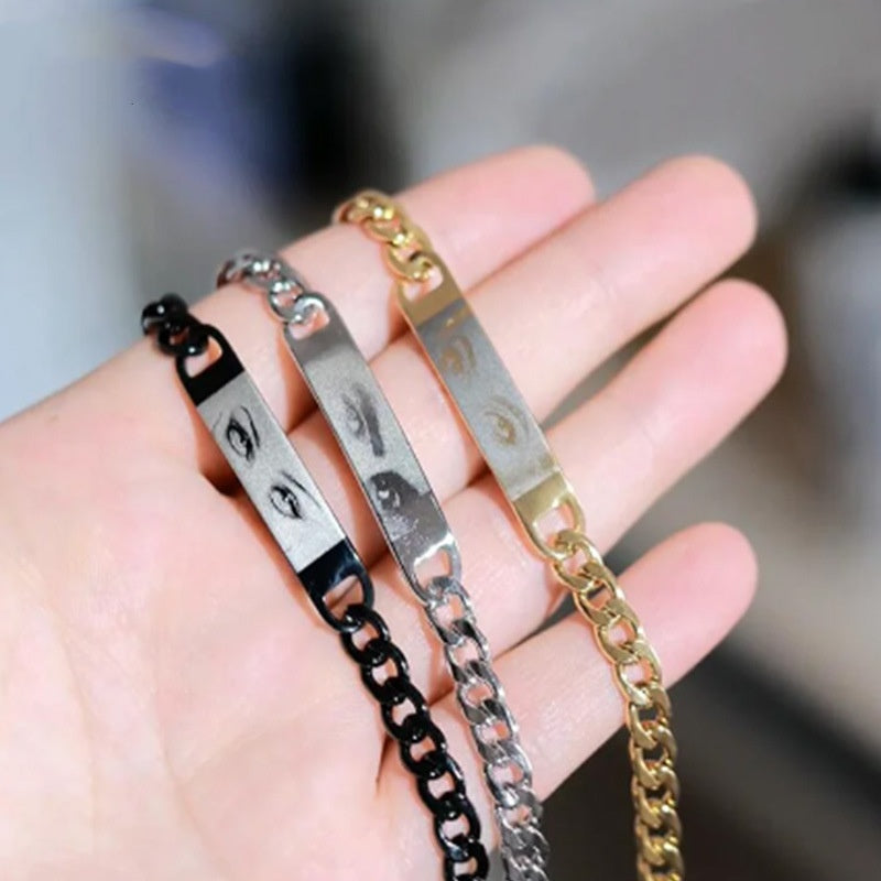 Personalized Human Eye Bracelet DIY Laser Engraved Stainless Steel Couple Bracelet Engraved Portrait Bracelet