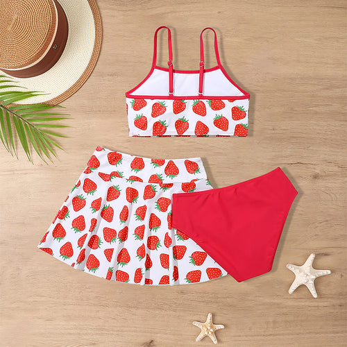 Traje de baño de tres piezas para niñas, falda para niñas de talla mediana y grande, traje de baño dividido con volantes