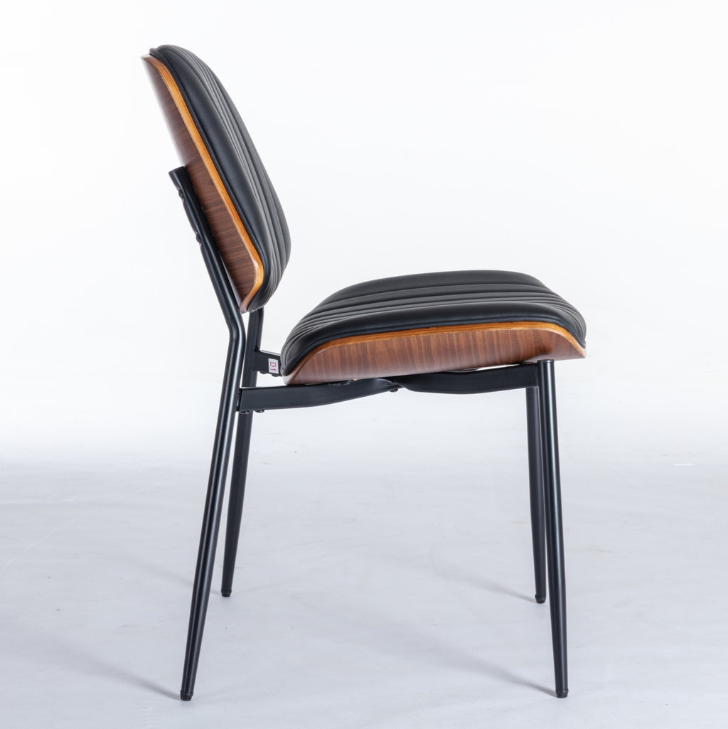 A&A Furniture, Dining Chairs Set Of 2 Mid Century Modern Retro Faux Leather Chair With Walnut Bentwo
