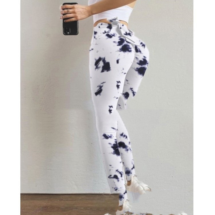 Printed Bow Belt Yoga Pants Women