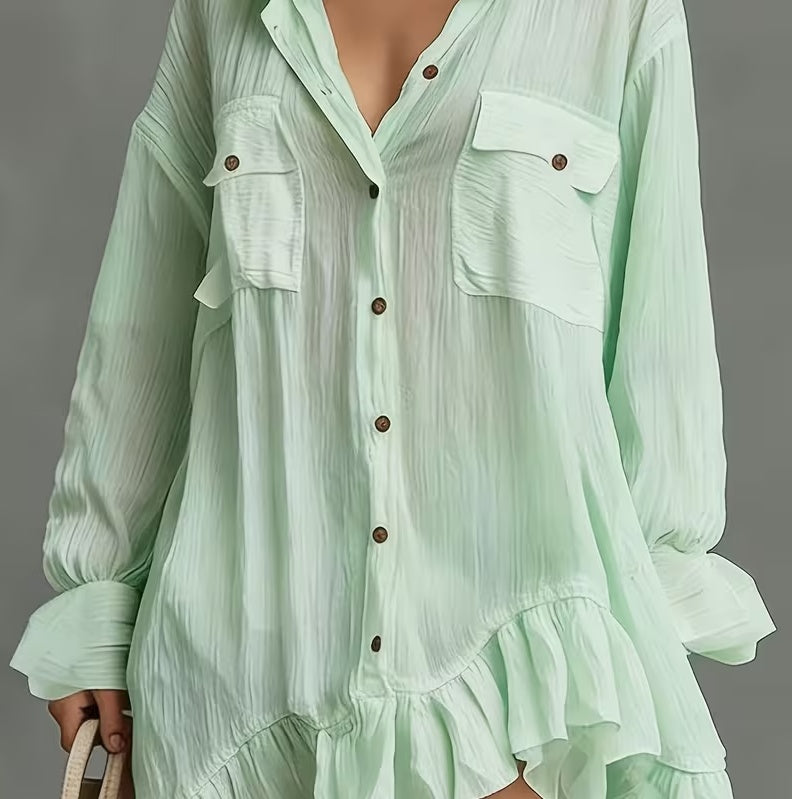 French-style Relaxed Pleated Loose Shirt Dress For Women