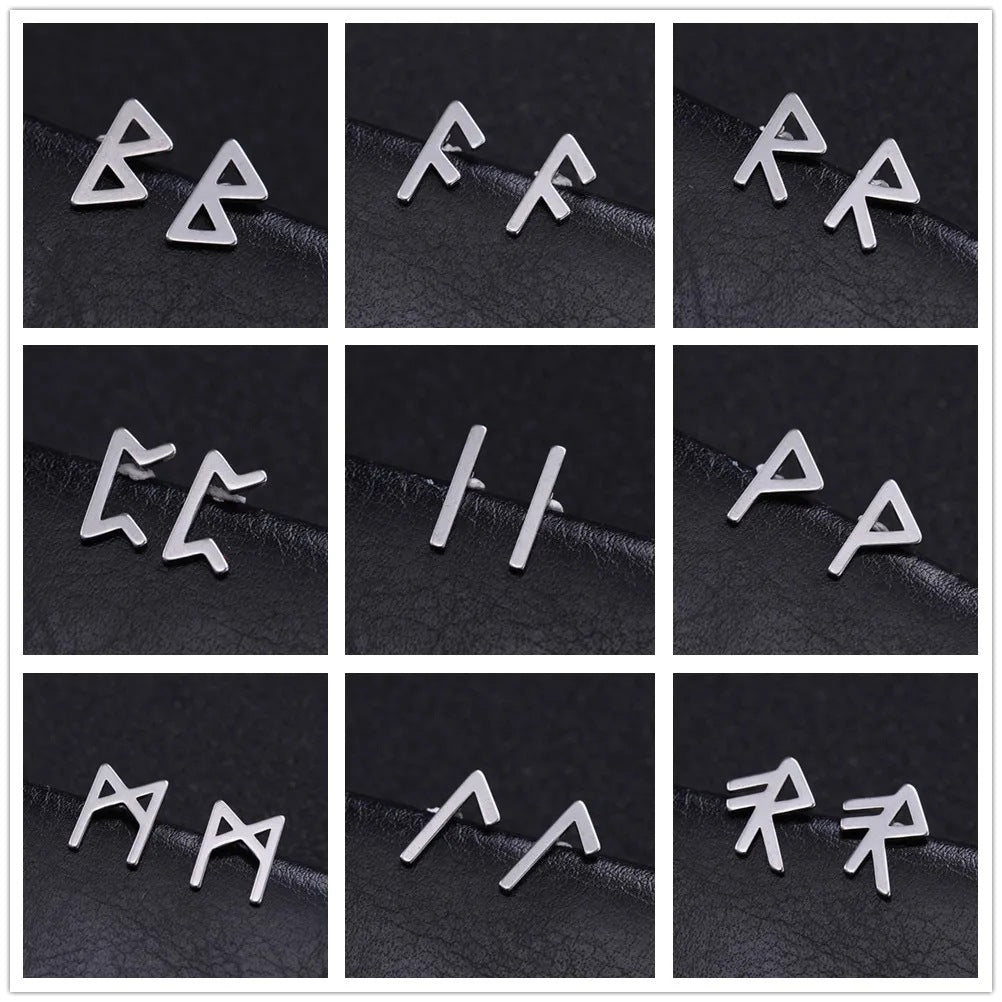 Pendientes de acero inoxidable con letras rúnicas nórdicas