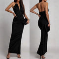 Vestido sexy sin mangas con cuello halter y escote en V profundo