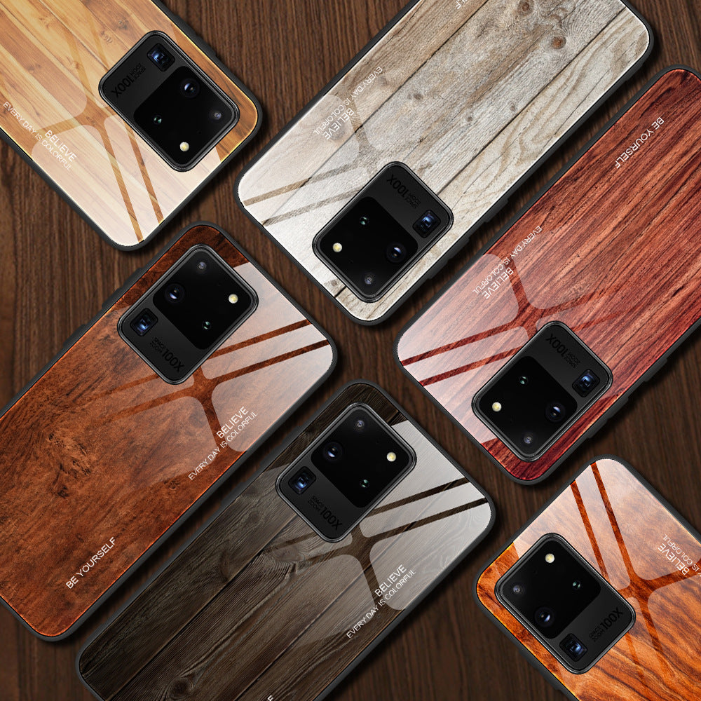 Funda para teléfono de vidrio templado con veta de madera