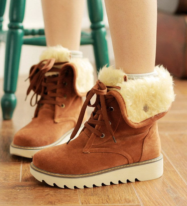 Botas de piel escarchada, botas de nieve, botas con cordones