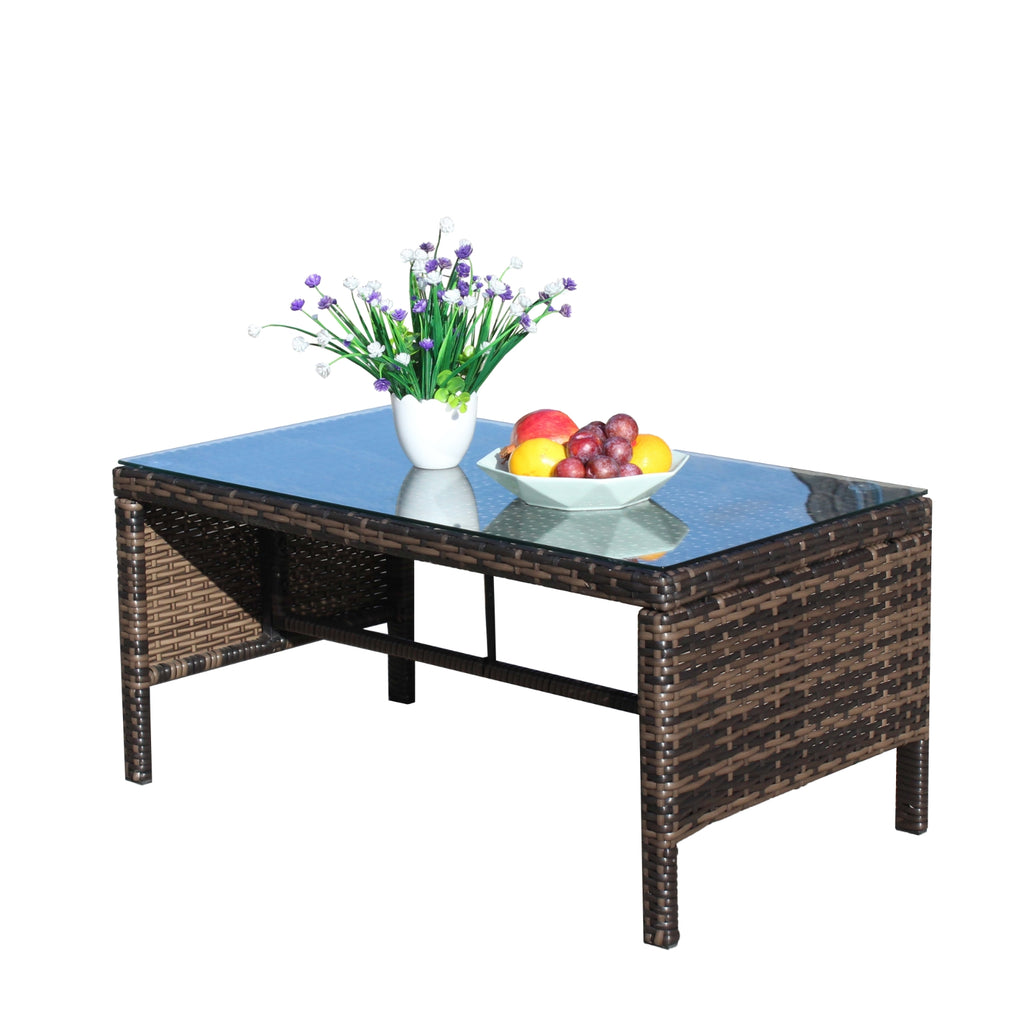Muebles de exterior para patio, 1 mesa de centro con vidrio templado transparente