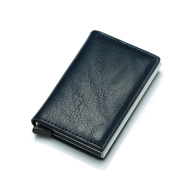 Cartera de cuero sintético para tarjetas de crédito, monedero para negocios, tarjetero RFID, automática, de aleación de aluminio, para hombre
