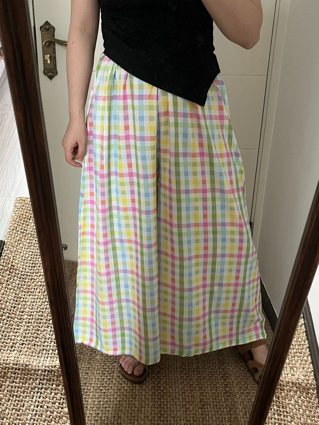 Pantalones anchos y holgados de gasa de algodón para mujer, de verano, a cuadros