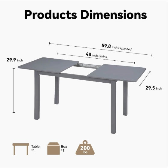 Mesa de comedor extensible de 59 pulgadas, moderna mesa de comedor para 4-8 personas, mesa de cocina de madera, comedor, oficina, sala de estar para espacios pequeños, gris oscuro