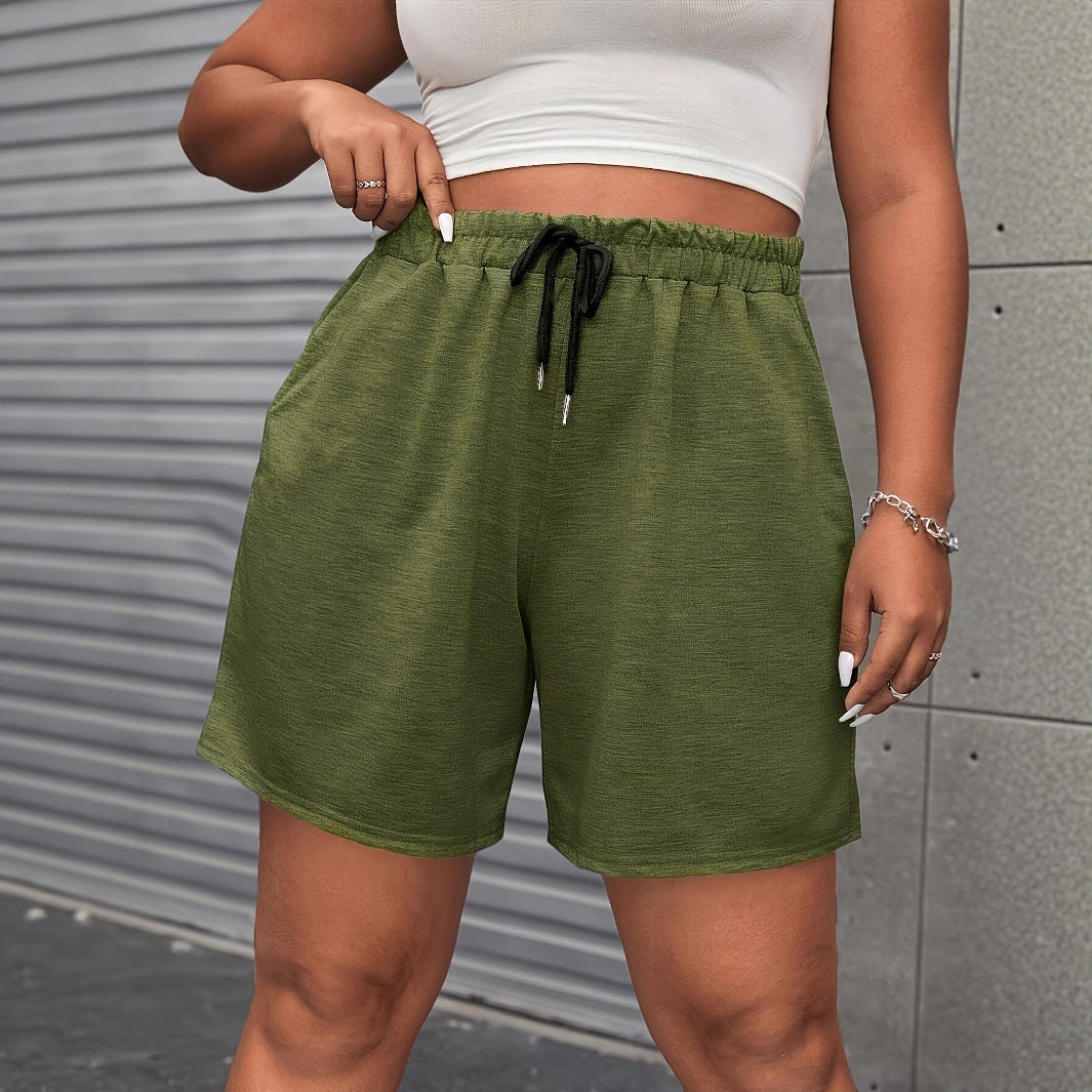 Spring/Summer New Women's Fashion Solid-Color Faux Drawstring Pants Sports Plus-Size Shorts