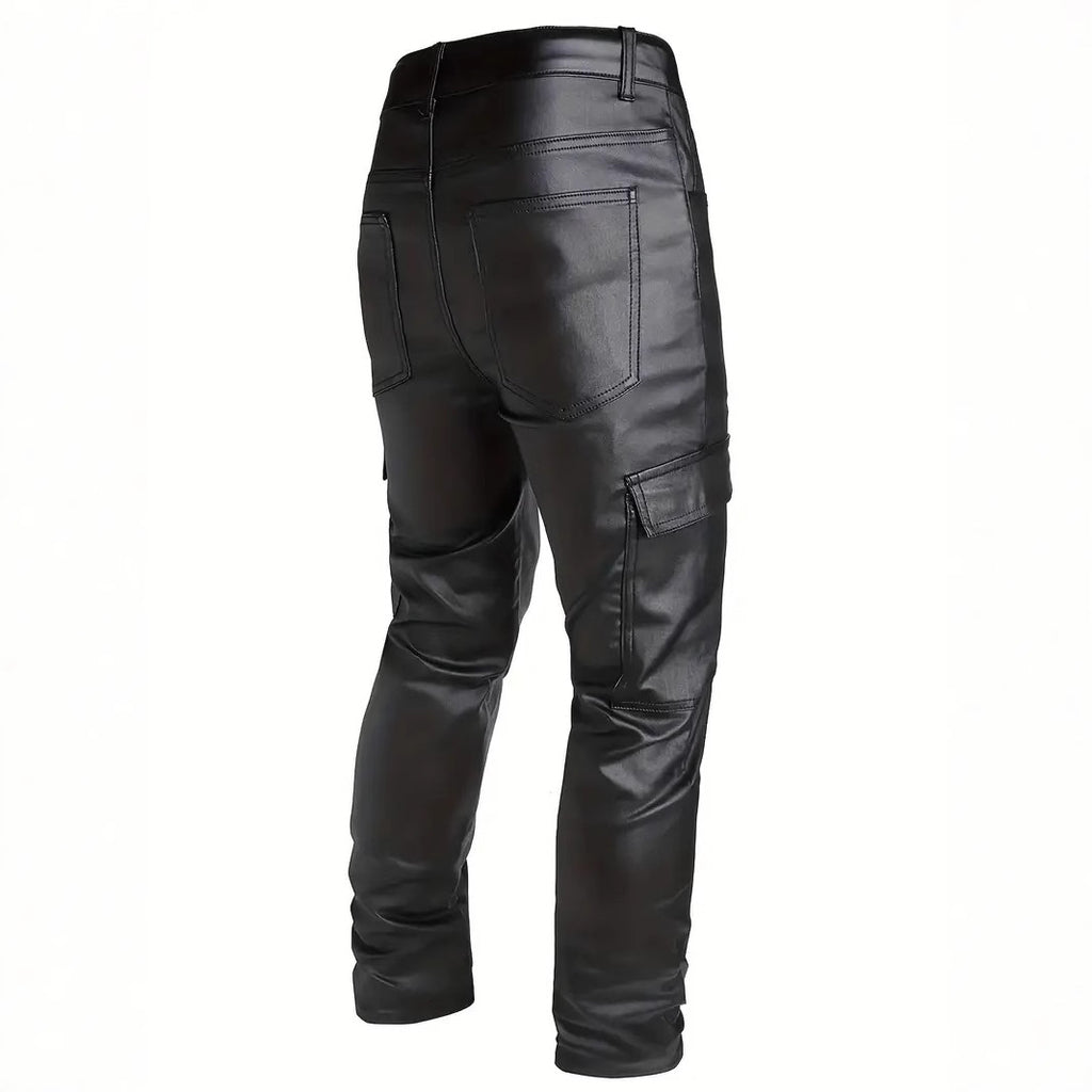 Pantalones de PU a prueba de viento para hombre, ideales para motocicletas y actividades al aire libre.
