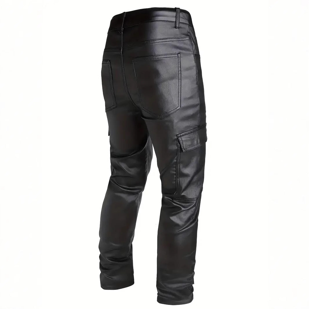 Pantalones de PU a prueba de viento para hombre, ideales para motocicletas y actividades al aire libre.