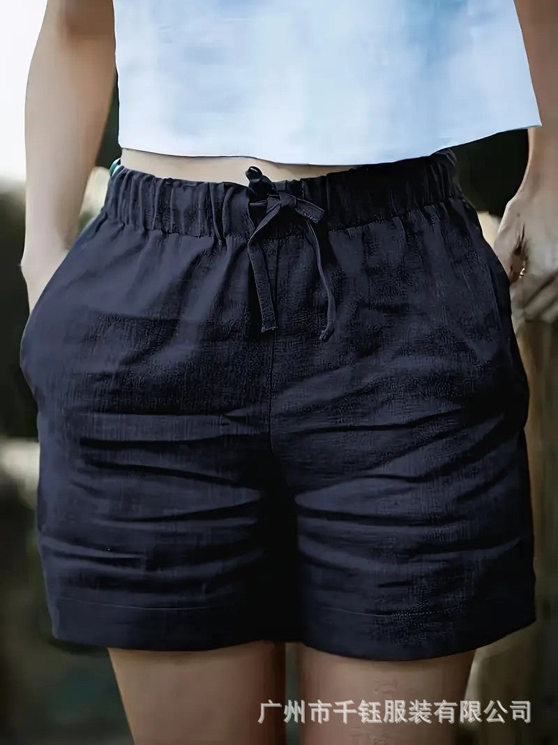 Women's High-Waist Casual Shorts With Elastic Drawstring Waistband