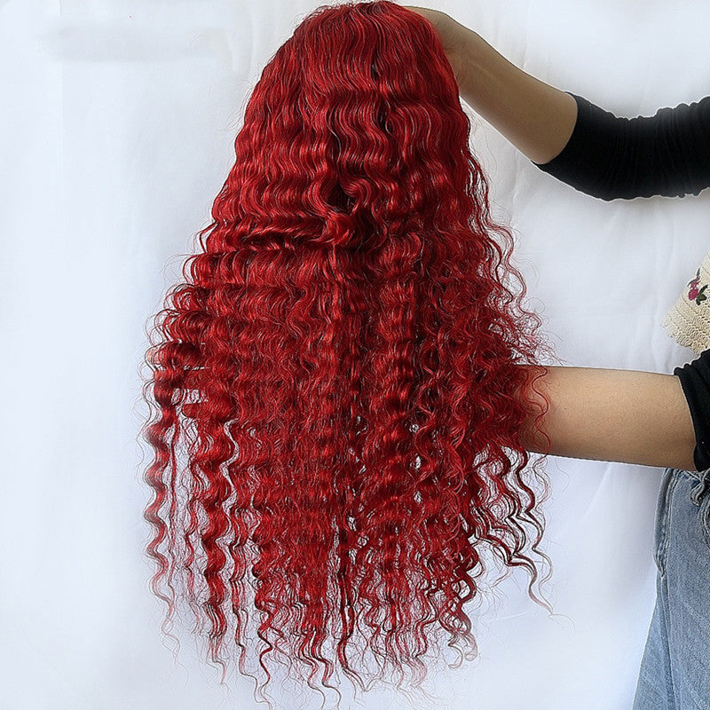 Peluca de cabello humano con ondas profundas rojas y real