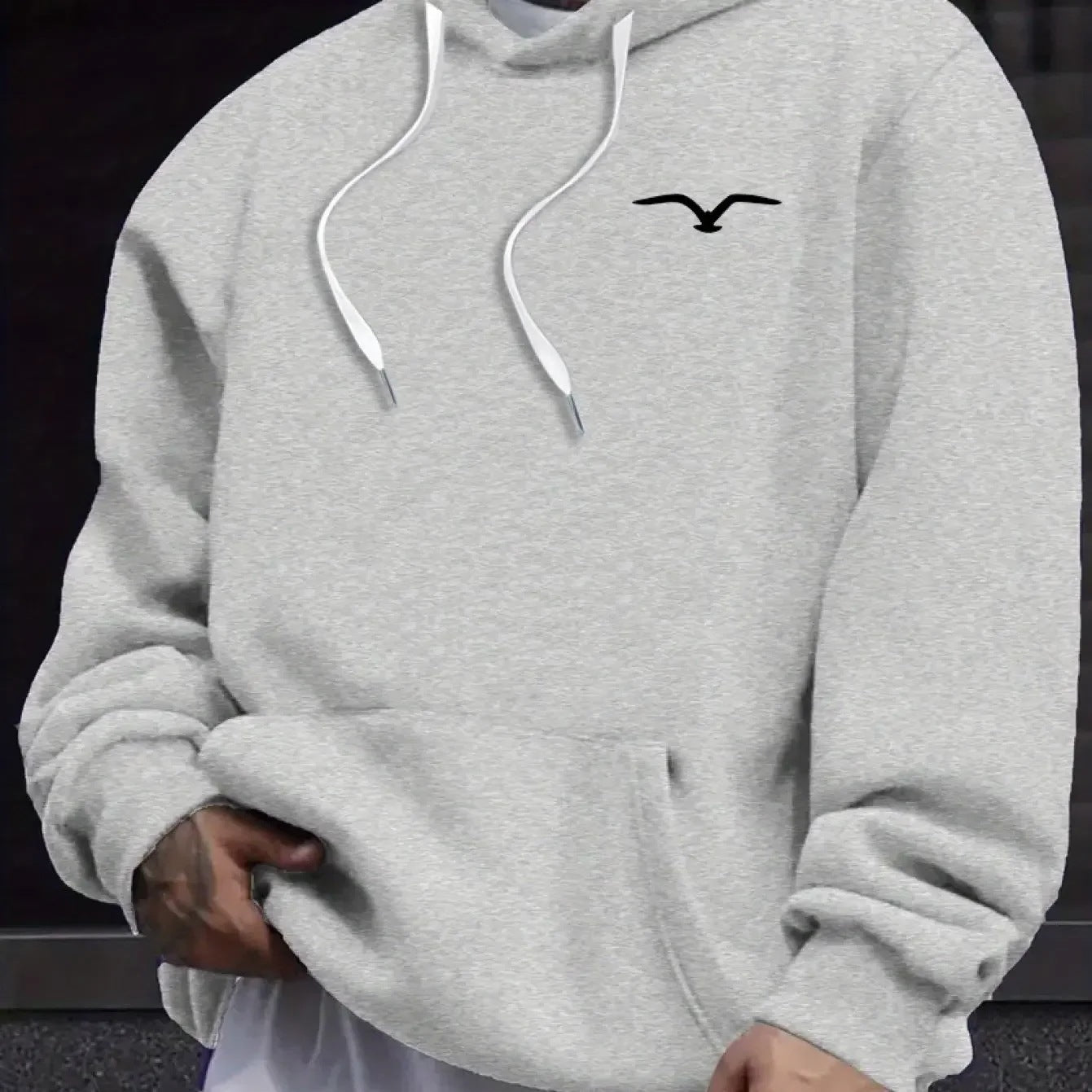 Mens Casual Bird-Print Long-Sleeve Hoodie