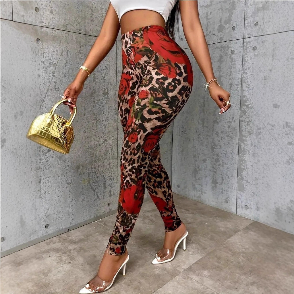 Leggings con cintura elástica y estampado floral para mujer