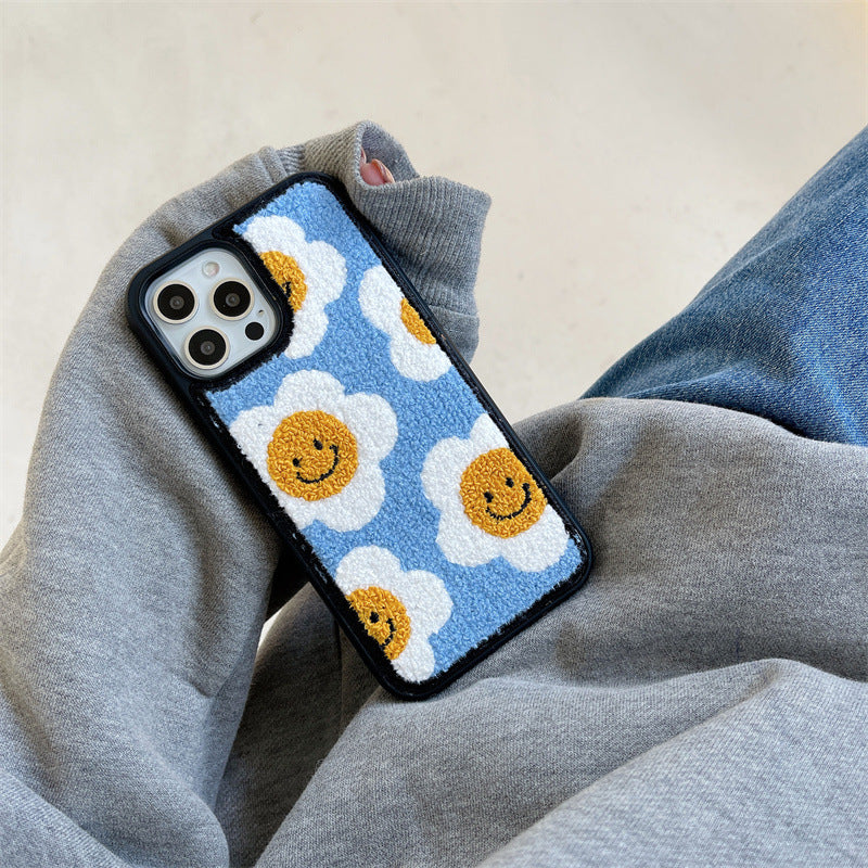 Funda de teléfono de felpa con flores creativa y sencilla