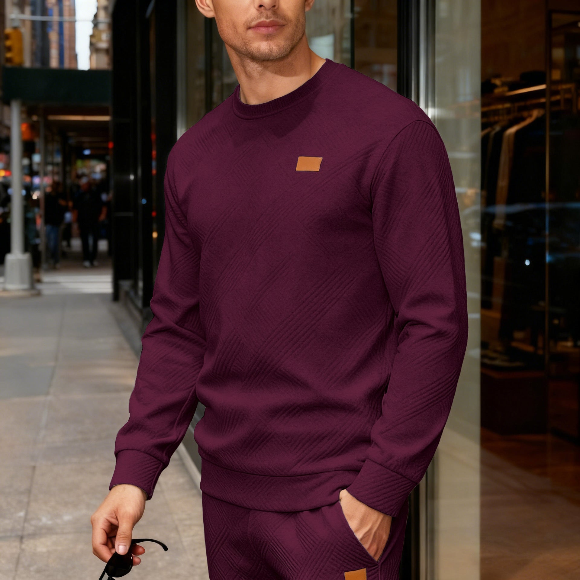 Simple Relaxed-fit Crew-neck Sweatshirt With A Textured Weave For Everyday Wear
