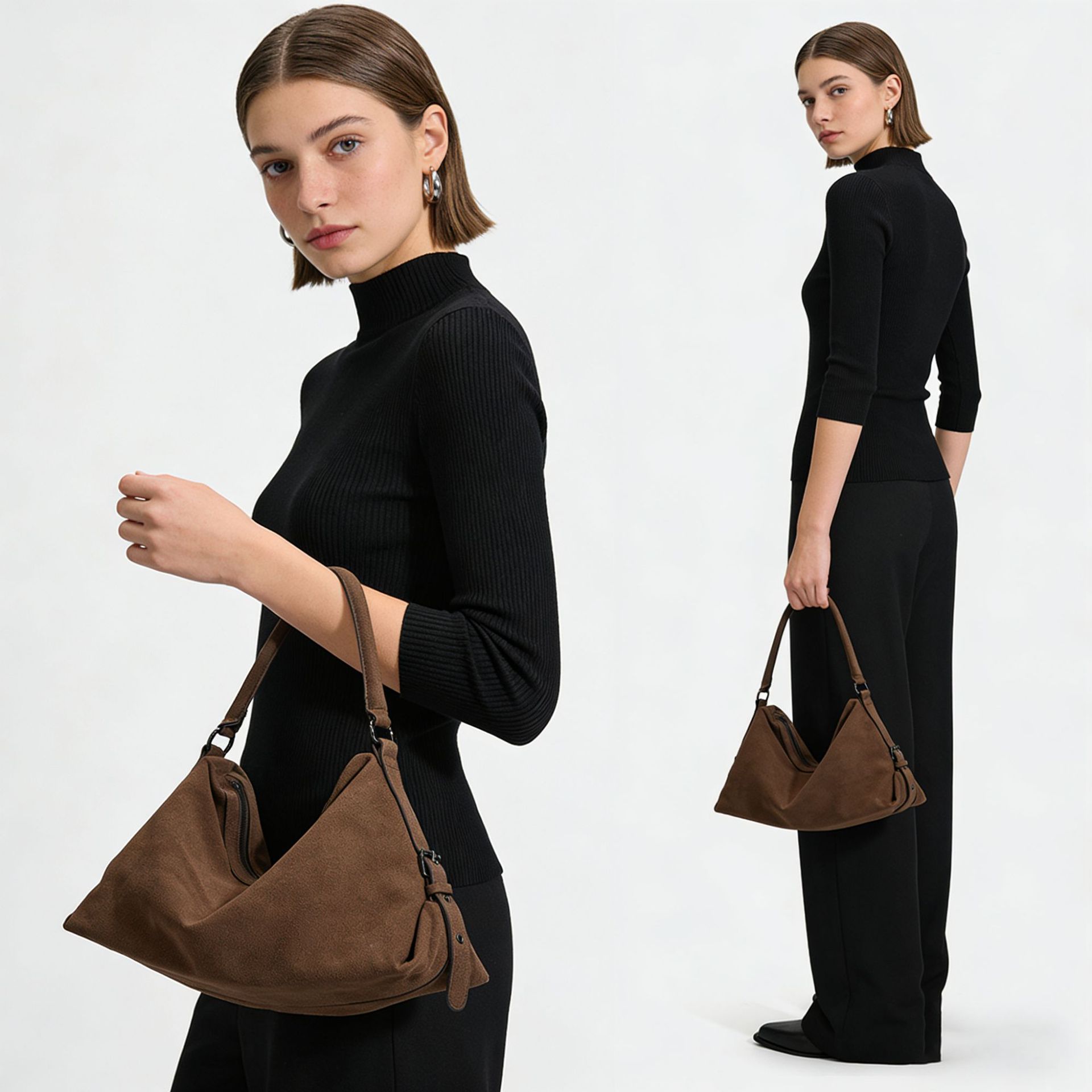 Bolso tote vintage de ante de gran capacidad