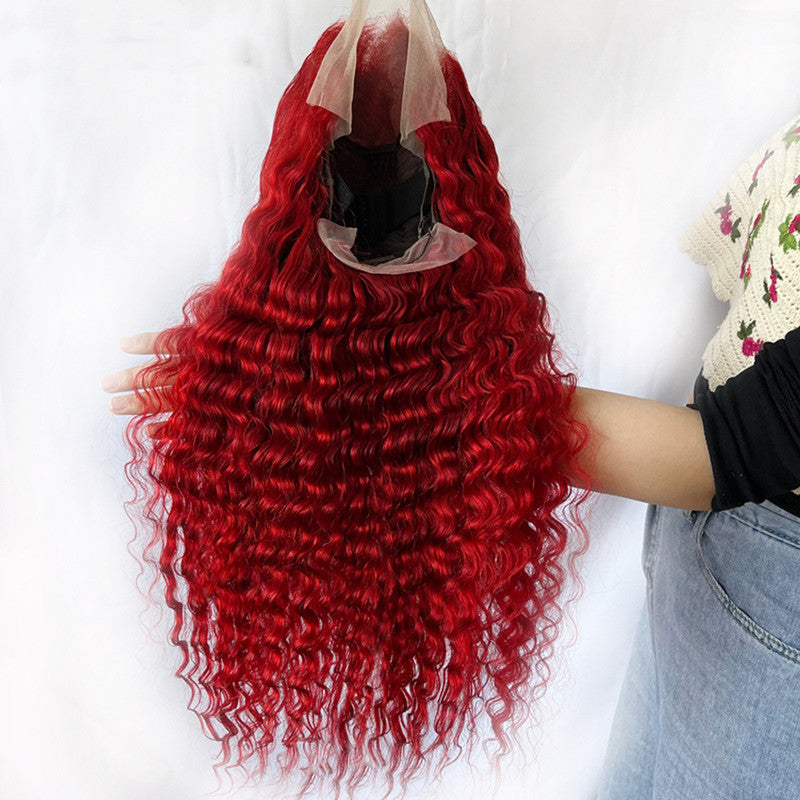 Peluca de cabello humano con ondas profundas rojas y real