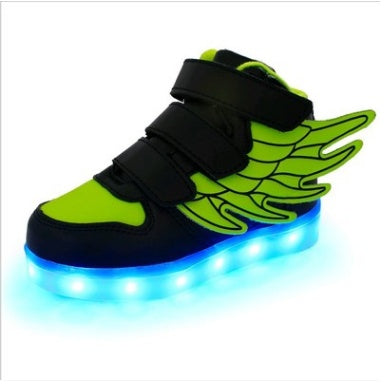 Zapatos para niños con luz LED, alas luminosas, carga USB, coloridos y luminosos, informales 