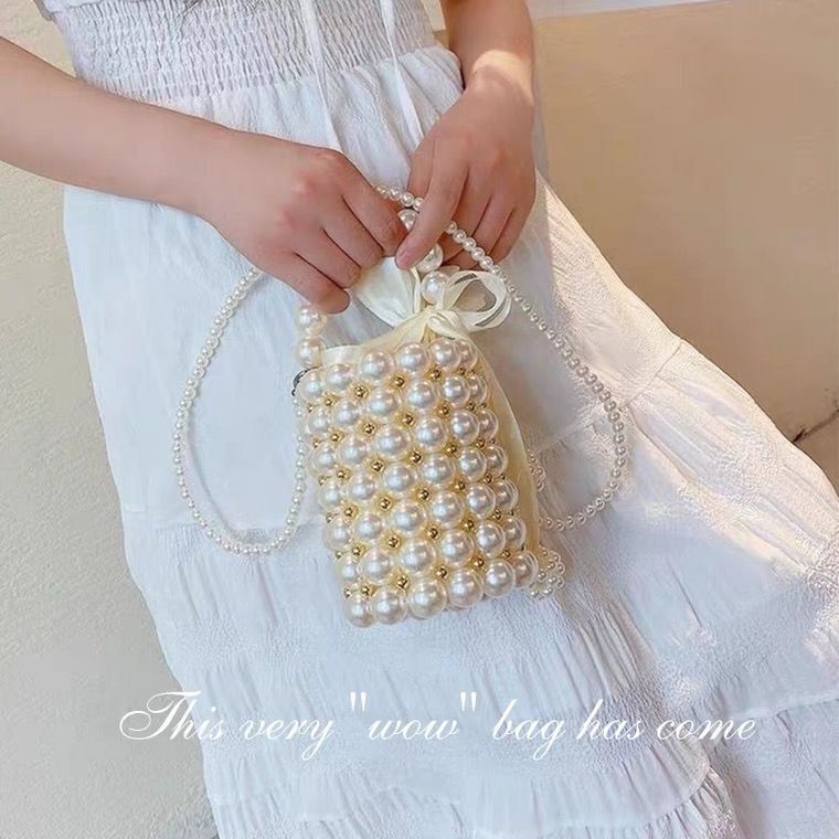 Bolso bandolera de verano versátil, mini, retro, tejido a mano con perlas
