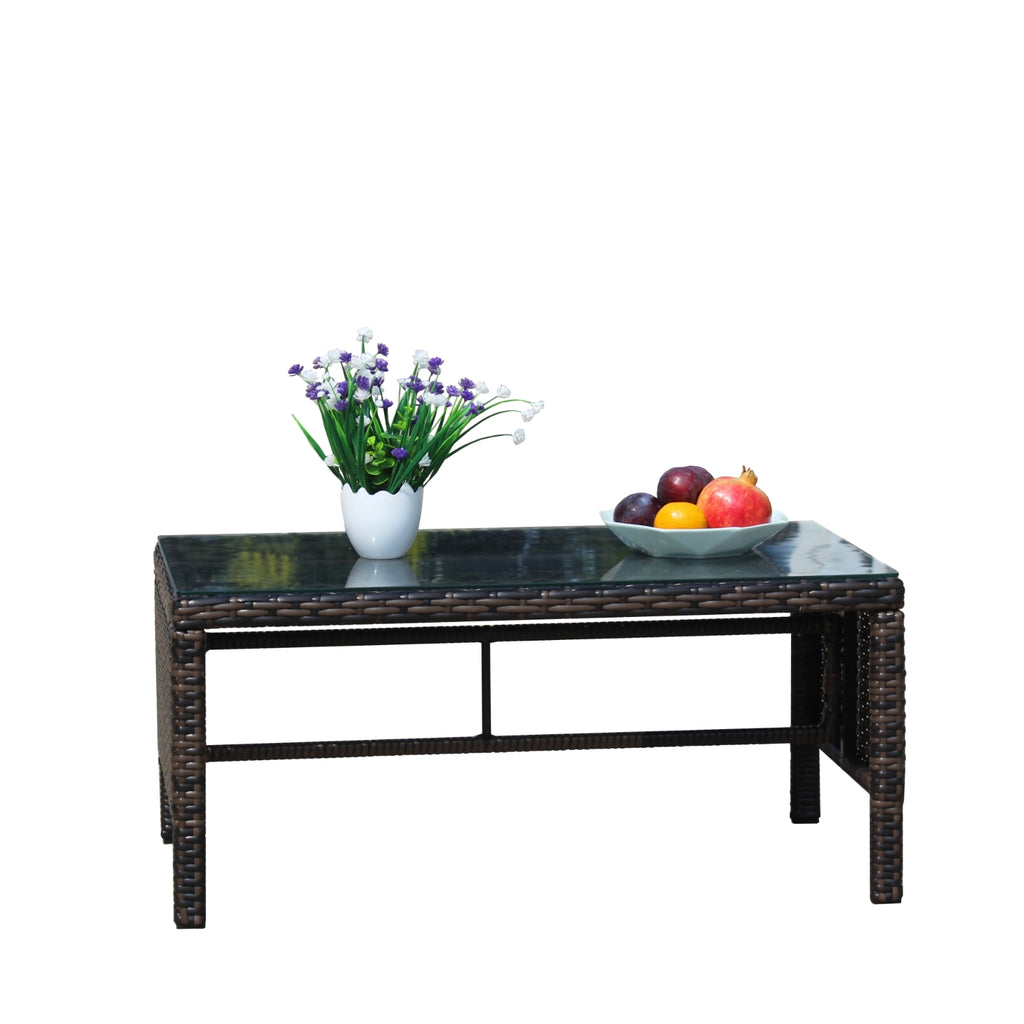 Muebles de exterior para patio, 1 mesa de centro con vidrio templado transparente