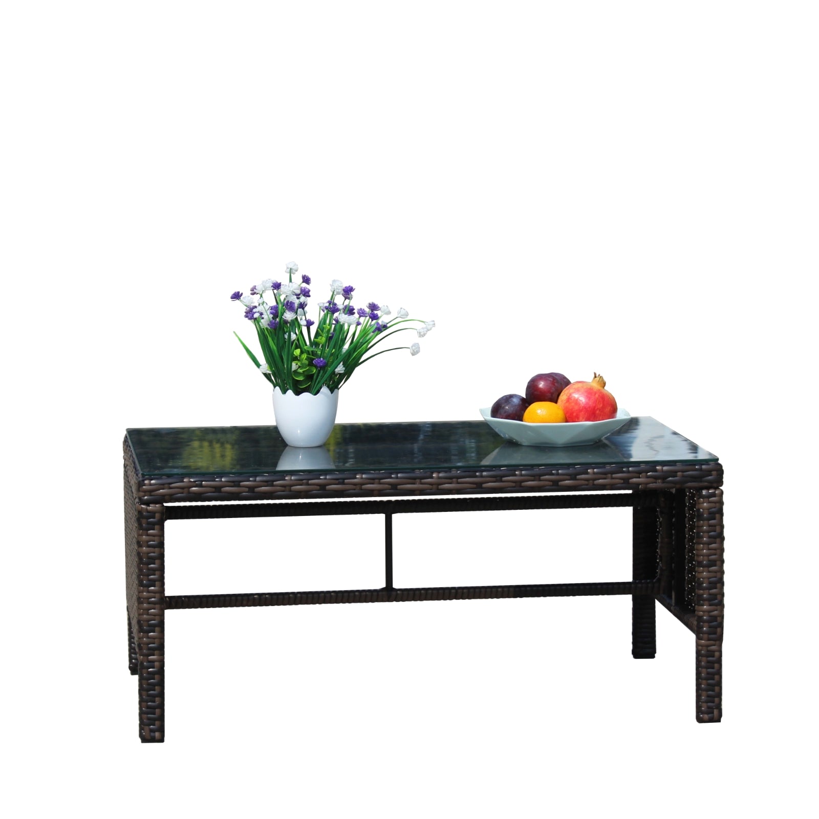 Muebles de exterior para patio, 1 mesa de centro con vidrio templado transparente