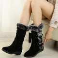 Botas de nieve de media pantorrilla de piel sintética de felpa para mujer