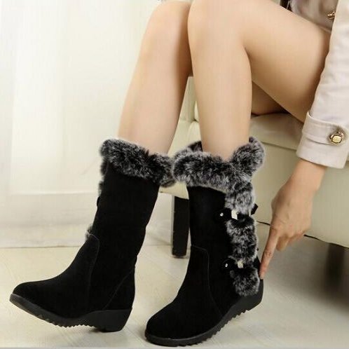 Botas de nieve de media pantorrilla de piel sintética de felpa para mujer