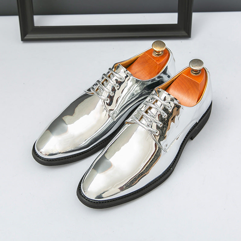 Zapatos casuales de cuero brillante con punta puntiaguda para hombre, estilo británico
