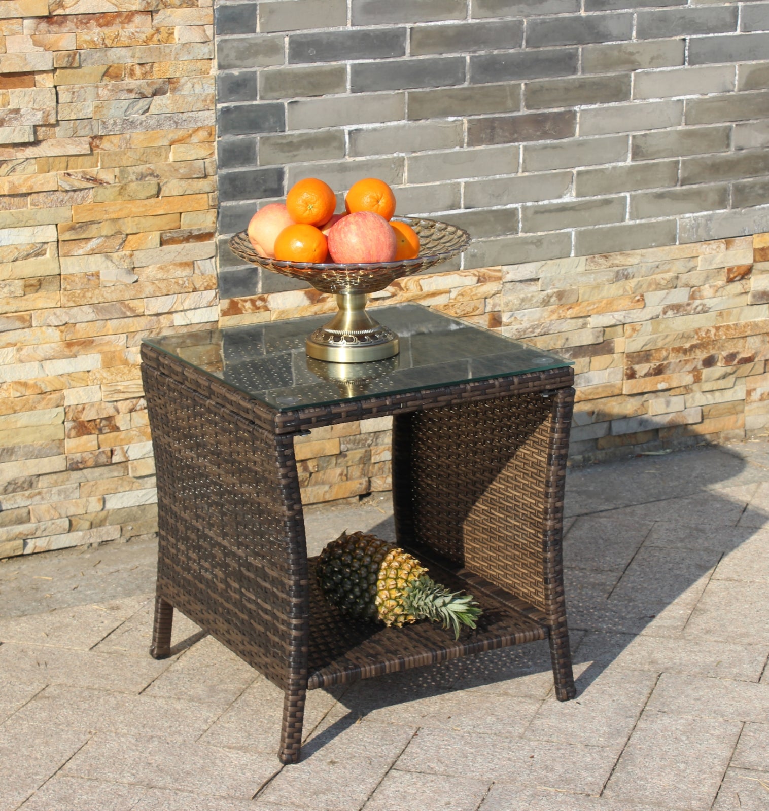 Muebles de exterior para patio, 1 mesa de centro con vidrio templado transparente