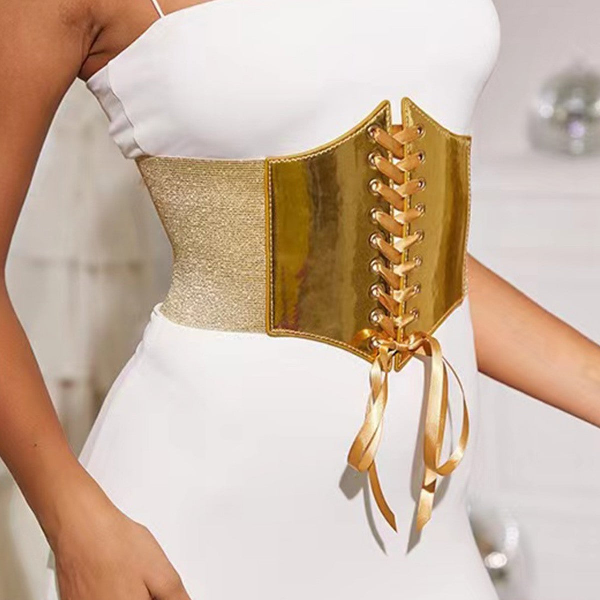 Cinturón elástico ancho y decorativo versátil de estilo europeo y americano para faldas de primavera y otoño para mujer.