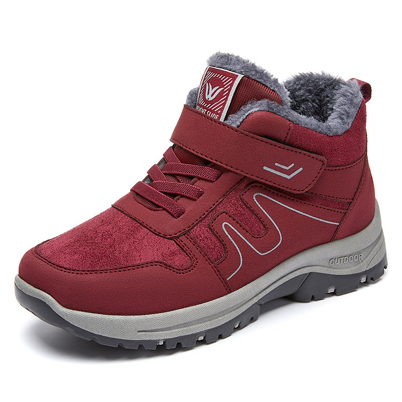 Botas de nieve de algodón para mujer con velcro para invierno en terrenos nevados.